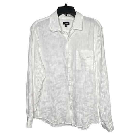 Express Tops - Express Boyfriend Cotton Gauze Beachy Coastal Long Sleeve Button Down Top Medium